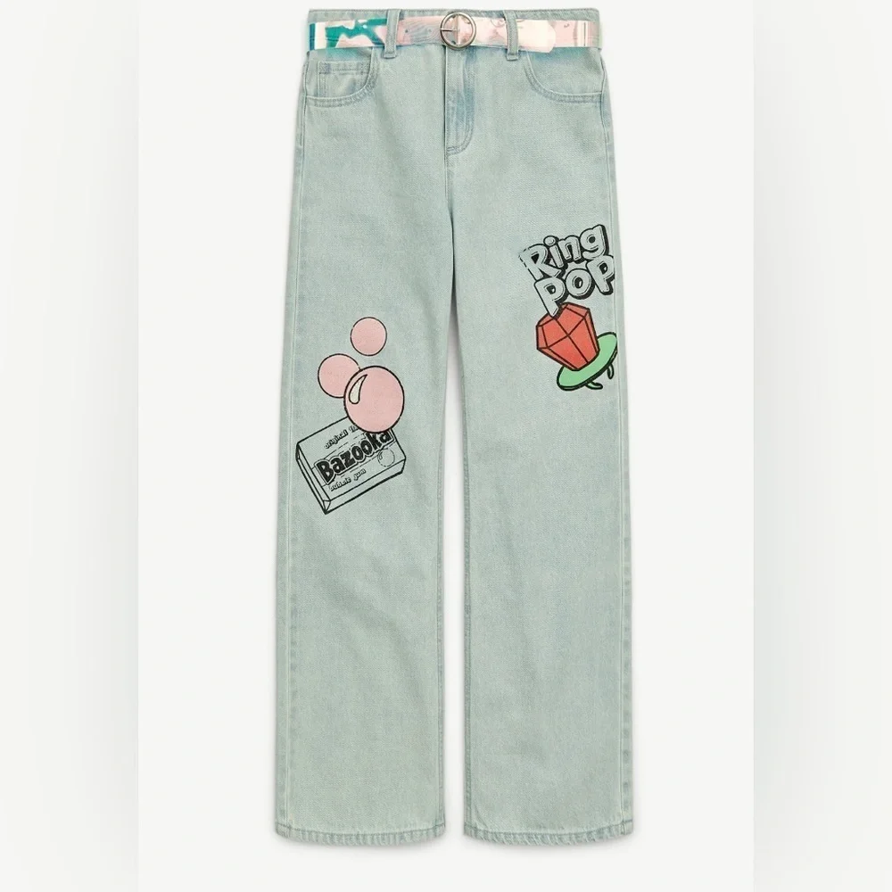 Justice Girls Ring Pop Collab Jeans, Sizes 12  with belt included NEW